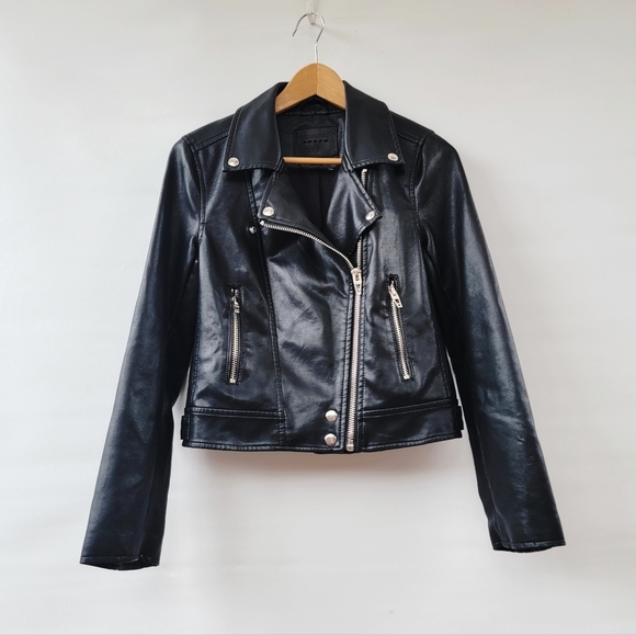 BlankNYC Black Moto Jacket Size XS Faux Leather Minimalist Chic Silver Zippers - Picture 16 of 16
